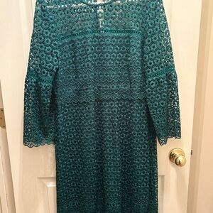 J. Crew Blue Sheath Dress with Off the Shoulder Bell Sleeves